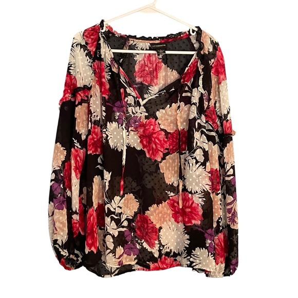 Liz Claiborne Floral Print Sheer Blouse Women's Size L Career Top - Picture 1 of 4